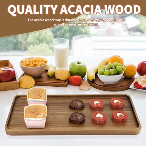 2 PCS Solid Acacia Wood Serving Trays Rectangular Wooden Serving Platters Natural Wooden Boards for Bar Coffee Party 15.7 * 7.08 inch