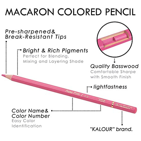 KALOUR Macaron Pastel Colored Pencils,Set of 50 Colors,Artists Soft Core,Ideal for Drawing Sketching Shading,Coloring Pencils for Adults Kids KALOUR