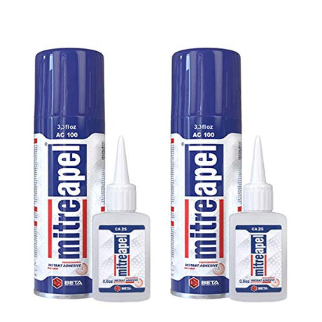 MITREAPEL CA Glue with Activator (2 x 0.80 oz - 2 x 3.30 fl oz.) - CA Glue for Woodworking - Cyanoacrylate Glue and Activator Spray - Crazy Glue, Mitreapel