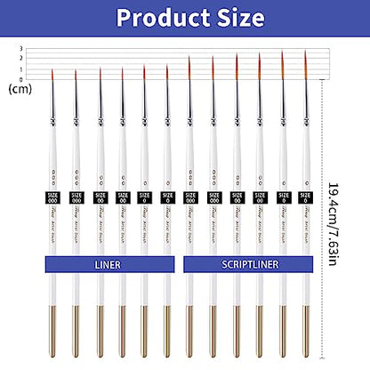 cobee 12Pcs Fine Paint Brushes, Detail Paint Brushes Micro Artist Paintbrush Set Acrylic Paint Brushes for Kids Students Artists Detail Painting Oil - WoodArtSupply