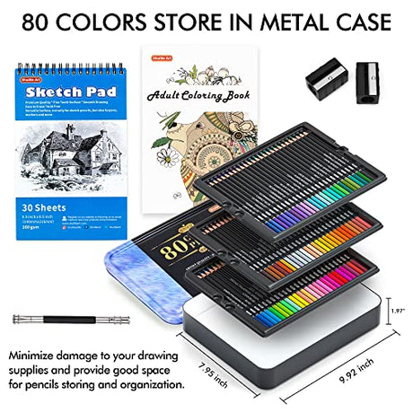 80 Colored Pencils, Shuttle Art Soft Core Coloring Pencils with Coloring Book, Sketch Pad and Sharpener, Premium Color Pencils for Adult Coloring, Shuttle Art