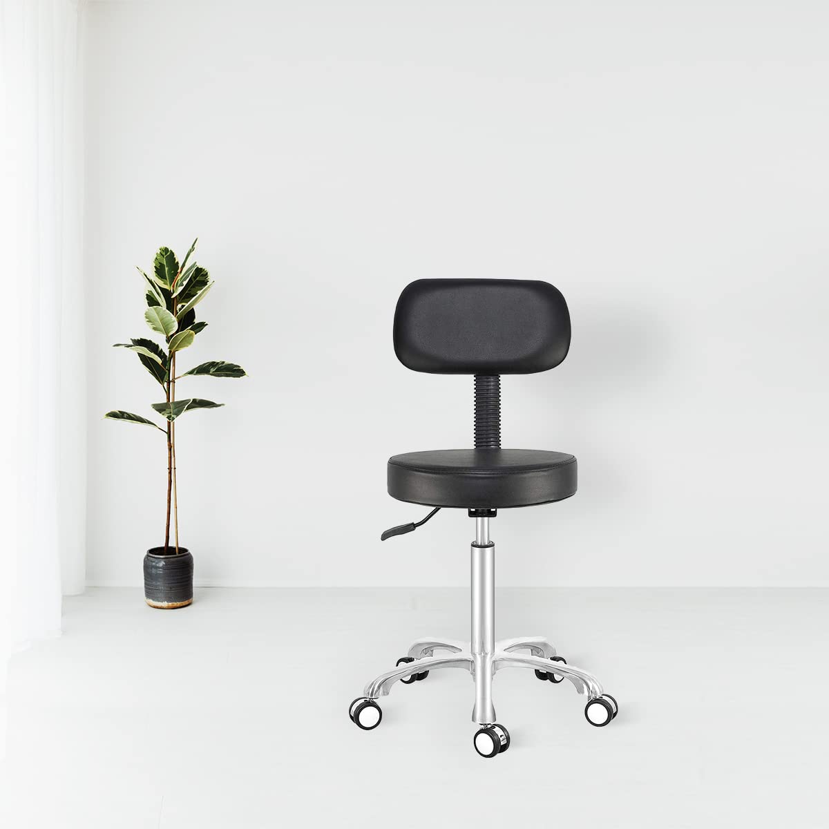 Antlu Rolling Stool Drafting Chair for Garage Shop Workbench Kitchen Medical Salon,Swivel Adjustable Stool with Wheels and Back Support (Black, Antlu