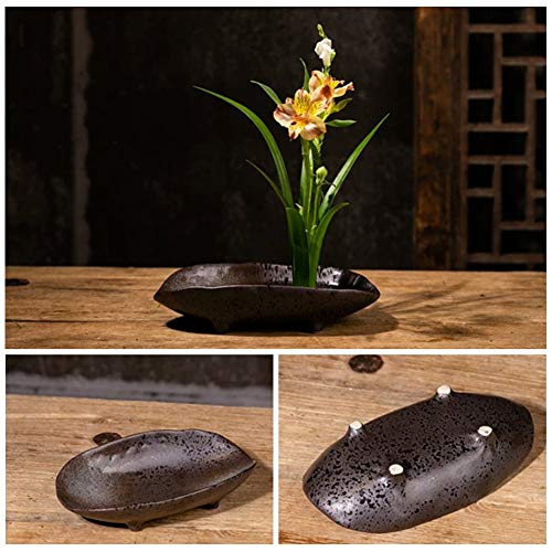 WANDIC Flower Arranging Supplies, Boat Shaped Ceramic Ikebana vases with 4cm Round Flower Frog for Ikebana Floral Arrangement Art Home Decoration, WANDIC
