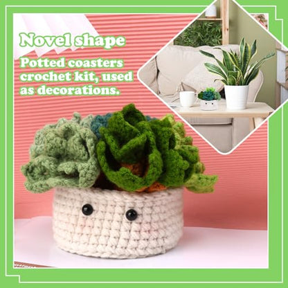 FTEVEN Beginners Crochet Kit, 6pcs Coasters Crochet Starter Kit Plant Pot, Complete Craft Knitting Supplies Kit with Step-by-Step Video Tutorials, - WoodArtSupply