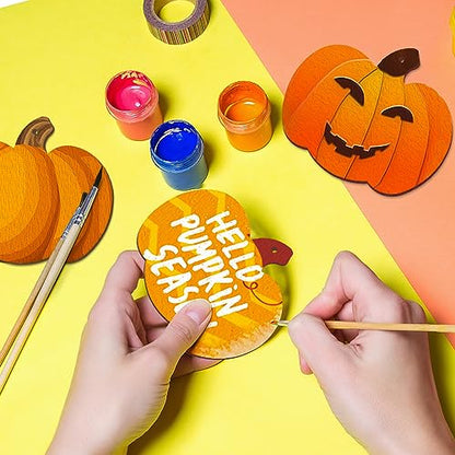 Wooden Pumpkins Ornaments to Paint Halloween Thanksgiving Decoration Cutouts Unfinished 24PCS 3.5 x 3 inches, DIY Blank Unfinished Pumpkin Wood Discs