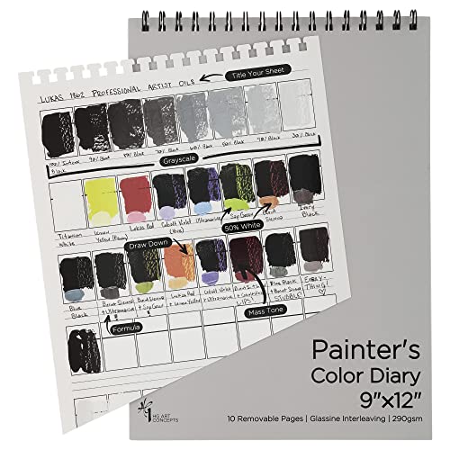 HG Art Concepts Painters Color Diary - 9x12" Spiral-Bound Acid-Free Color Swatch Book - Oil/Acrylic & Watercolor/Multimedia Bundle - WoodArtSupply