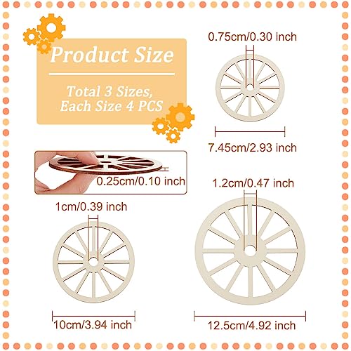 OLYCRAFT 12pcs 3Sizes Unfinished Wood Wheel Blank Wood Slices Train Car Wheel Wooden Pieces Unfinished Blank Slices Natural Wood Cutouts for DIY OLYCRAFT