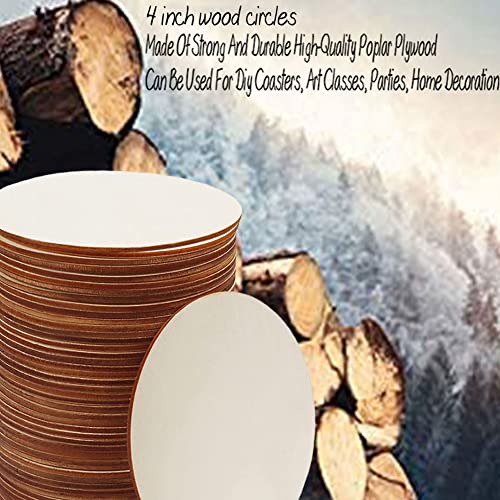 WLIANG 50 Pcs 4 Inch Wood Circles for Crafts, Unfinished Blank Wooden Circles Round Disc Cutouts for DIY, Painting, Staining, Christmas, Coasters WLIANG