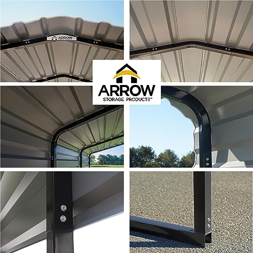 Arrow Carports Galvanized Steel Carport, Full-Size Metal Carport Kit, 12' x 20' x 9', Charcoal Arrow Shed
