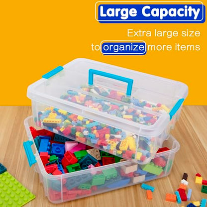 TERGOO 2 Layer Plastic Storage Containers with Lids, Multipurpose Clear Stack & Carry Box, Portable Craft Organizers and Storage Bin for Organizing - WoodArtSupply