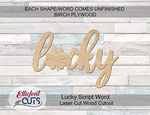 Lucky Wood Words, Wood Cutouts for crafts, Laser Cut Wood Shapes 5mm thick Baltic Birch Wood, Multiple Sizes Available Elliefont Styles
