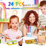Barydat 24 Pcs 6 x 4 x 2 Unfinished Wood Box with 10 Paintbrushes Wood Treasure Chest Mini Wooden Boxes for Crafts Wooden Storage Box with Hinged Lid Barydat