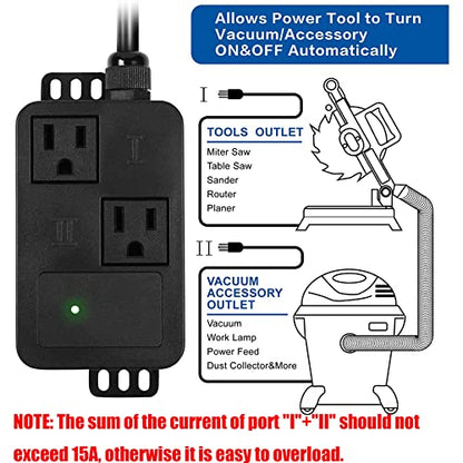 Automatic Vacuum Switch for Power Tools, Dust Control Autoswitch with Unique Current Sensing Technology to Delay Vacuum On, Prevent Circuit Overload