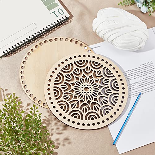 PH PandaHall Crochet Basket Bottom Kit 2 Style Natural Wooden Basket Bottom Crochet Basket Wood Base with 1pc 4mm Crochet Hook 40 Yard 9mm Cloth Yarn PH PandaHall