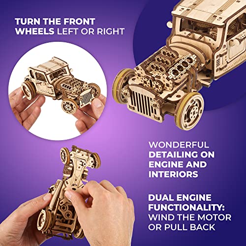 UGEARS 3D Car Model Puzzle - Hot Rod Furious Mouse with Innovative Dual Engines - 3D Wooden Puzzles for Adults and All Family- Realistic Scaling Hot UGEARS