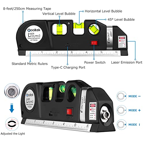 Laser Level line tool, Qooltek Multipurpose Cross Line Laser Adjusted Standard and Metric Rulers for hanging picture with Metal Tripod Stand and - WoodArtSupply