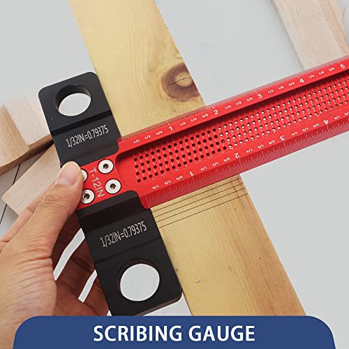 HFM Woodworking Scriber T-Square Ruler 12 inch, Architect Ruler for Carpenter Work, Layout and Measuring, Aluminum Alloy Square Layout Scriber Heavy fog mountain