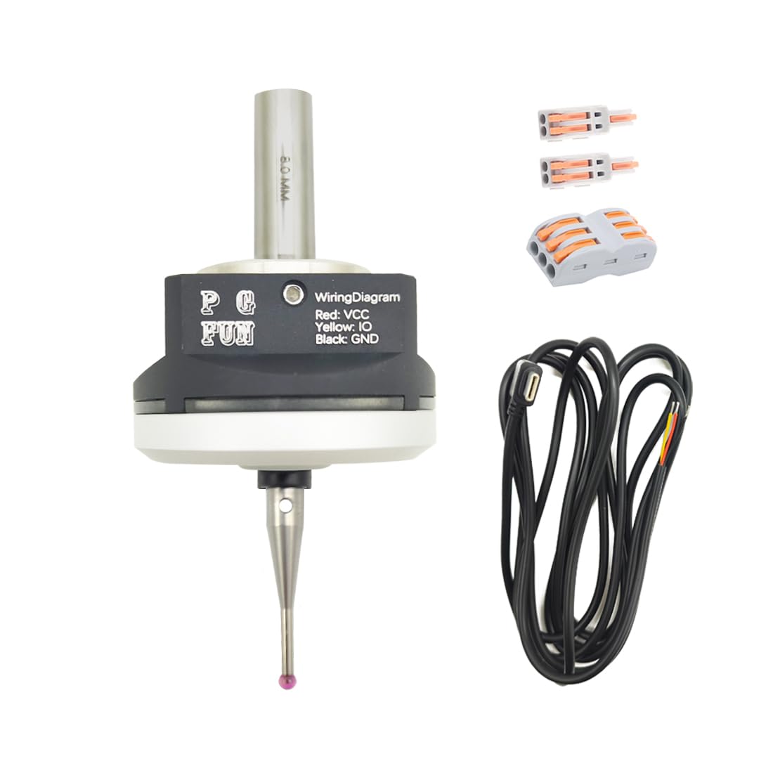 PGFUN CNC 3D Touch Probe XYZ Axis Edge Finder 3-Coordinate Measuring Sensor Kit with 8 mm Shank & 2.0 mm Ruby Ball Tip (NPN-NO) PGFUN