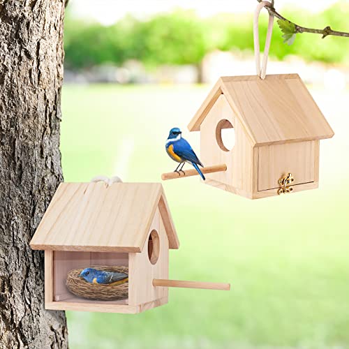 YUEPET 2Pcs Outdoor Bird Houses Transparent Wooden Bird House for Outside with Lanyard and Screws,Hanging Birdhouse Clearance for Finch Bluebird YUEPET