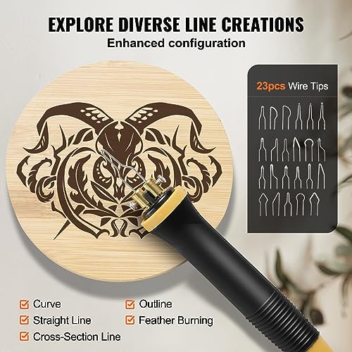VEVOR Wood Burning Kit, 200~700°C Adjustable Temperature with Display, Dual Output Port with 2 Pyrography Pens, 23 Wire Nibs, 1 Pen Holder, 4 Wood VEVOR