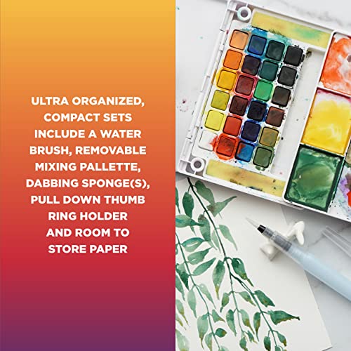 SAKURA Koi Pocket Field Sketch Kit - Watercolor Sets for Painting On the Go - 48 Colors - 1 Water Brush - 1 Sponge - 1 Mixing Palette SAKURA