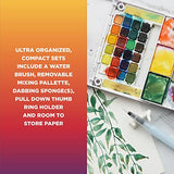 SAKURA Koi Pocket Field Sketch Kit - Watercolor Sets for Painting On the Go - 48 Colors - 1 Water Brush - 1 Sponge - 1 Mixing Palette SAKURA