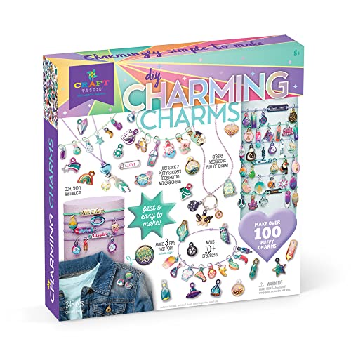 Craft-tastic — Puffy Charming Charms — Designs Pins, Necklaces, and Bracelets — Fun Creative Craft Kit for Ages 8+ Craft-tastic