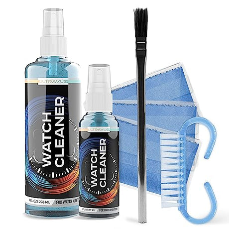 ULTRAVUE Watch Cleaning Kit - Cleans All Watches and Jewelry Including Metals, Crystals and Rubber - 1 x 2oz and 1 x 8oz Watch Cleaner Gel Spray, 3 x ULTRAVUE