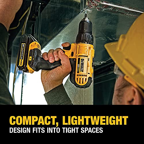 DEWALT 20V Max Cordless Drill / Driver Kit, Compact, 1/2-Inch (DCD771C2), Dewalt Yellow - WoodArtSupply