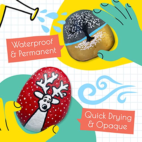 Funcils 5 Acrylic White Paint Pens - Fine & Jumbo Size Ink Pens (1mm, 3mm, 6mm, 10mm, 15mm) - Permanent White Marker Ink for Rock Painting, Fabric, Funcils