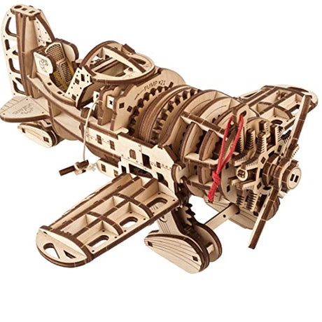 UGEARS Wooden Airplane Model Kit - Mad Hornet Airplane 3D Puzzle - 1930's Racing Aircraft Wood Model with Wind - Up Helical Spring Motor - 3D Puzzles UGEARS