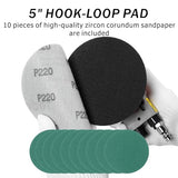 Pneumatic random orbital sander 5-inch light weight palm sander 3/16" (5 mm) diameter orbit 12000 RPM with extra 10pcs sandpaper UPWOOD