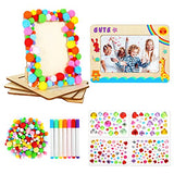 Whaline 16Pcs Picture Frame Painting Craft Kit with Painting Pens Diamond Stickers Pom Poms Frame Display Wooden DIY Photo Frames for Wall Tabletop Whaline