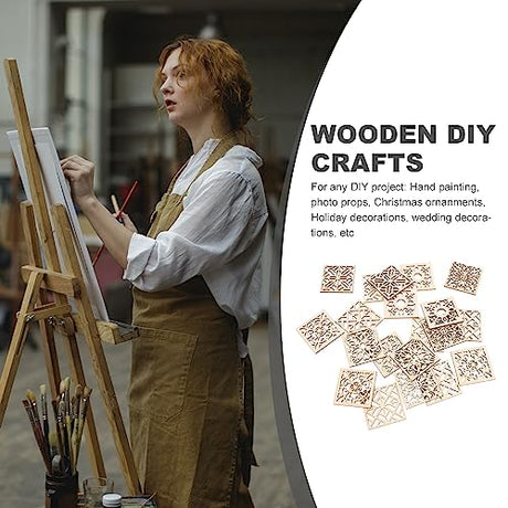 Abaodam 20pcs Unfinished Wooden Pieces Embellishments Boho Flower Wood Cutouts Shapes Wooden Craft Tags with Hemp Rope for DIY Crafts Scrapbooking Abaodam