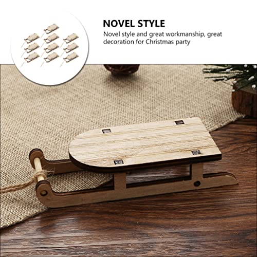 VOSAREA 10Pcs Christmas Sled Ornaments Unfinished Wood Miniature Ski Snow Sleigh Hanging Pendant Centerpiece for Xmas Tree Outdoor Indoor Wall Decor VOSAREA