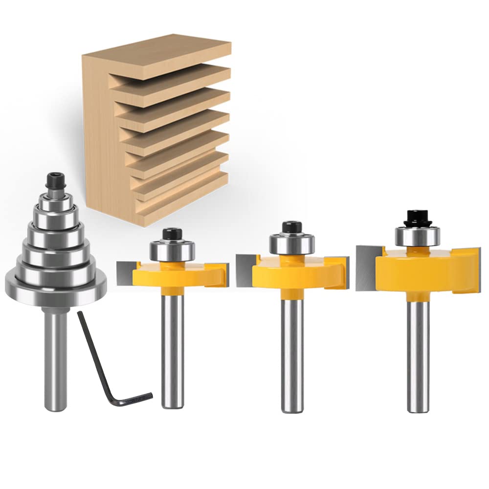 WSOOX 1/4 Inch Shank Rabbet Router Bit Set, 3 Pieces Rabbeting Router Bit with 6 Bearings Set (1/8", 1/4", 5/16", 3/8", 7/16", 1/2" Bearings) (1/4 WSOOX