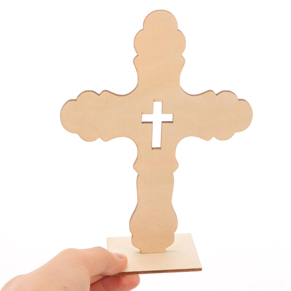 KALLORY Unfinished Wood Crosses with Stand, 10pcs Wood Standing Christian Cross Religious Jesus Cross Tabletop Altar Cross Figurine for Crucifix KALLORY