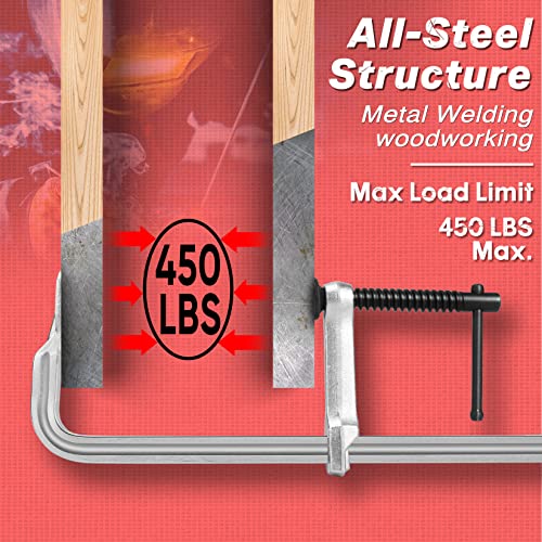 SHALL 4-Pack Bar Clamps Set, 12-Inch Light-duty Drop Forged Steel Bar Clamps, Steel F Clamps with Max 450Lbs Load Limit for Welding, Woodworking, SHALL