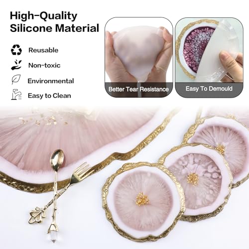 4 pcs Resin Coaster Molds, Silicone Coaster Molds for Epoxy Resin，Irregular Edge Coaster Molds for Resin Casting DIY Custom Coasters Resin Crafts SIMEIQI