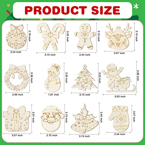 MGParty 60Pcs DIY Wood Slices, Wooden Christmas Ornaments Bulk for Crafts, Unfinished Paintable Wooden Hanging Decorations, Wood Kit for Crafts with MGparty
