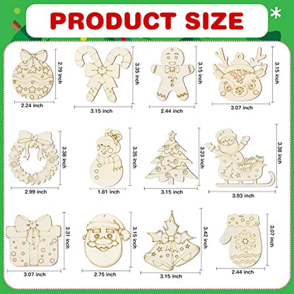 MGParty 60Pcs DIY Wood Slices, Wooden Christmas Ornaments Bulk for Crafts, Unfinished Paintable Wooden Hanging Decorations, Wood Kit for Crafts with - WoodArtSupply