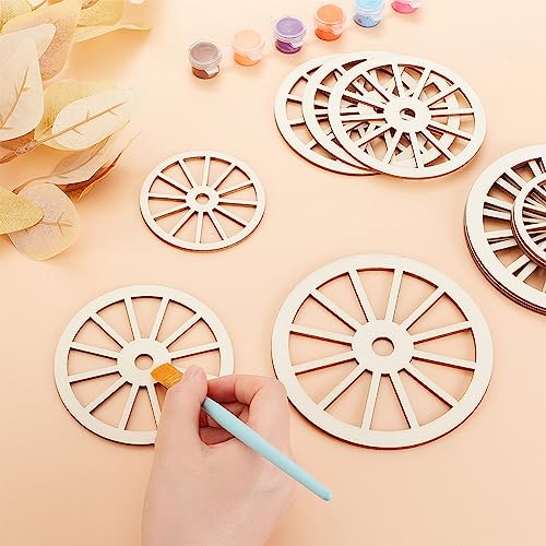 OLYCRAFT 12pcs 3Sizes Unfinished Wood Wheel Blank Wood Slices Train Car Wheel Wooden Pieces Unfinished Blank Slices Natural Wood Cutouts for DIY OLYCRAFT