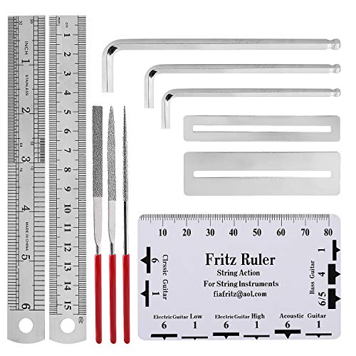 Guitar Repairing Tool Kit(26PCS) Wire Plier,String Organizer,Fingerboard Protector,Hex Wrenches, Files, String Ruler Action Ruler, Spanner - WoodArtSupply