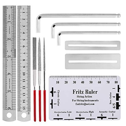 Guitar Repairing Tool Kit(26PCS) Wire Plier,String Organizer,Fingerboard Protector,Hex Wrenches, Files, String Ruler Action Ruler, Spanner