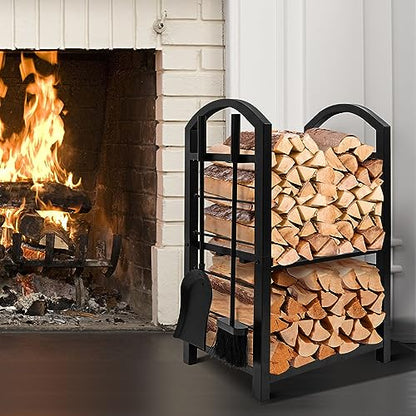 AMAGABELI GARDEN & HOME Firewood Rack Fireplace Tool Rack Indoor Wood Holders Fireplace Outdoor Log Holder Rack Lumber Storage Stacking Black Stove - WoodArtSupply