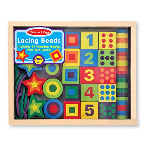 Melissa & Doug Deluxe Wooden Lacing Beads - Educational Activity With 27 Beads and 2 Laces - Beads For Toddlers, Fine Motor Skills Lacing Toys For Melissa & Doug