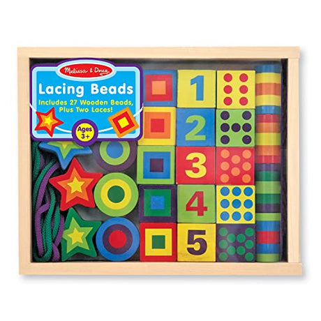 Melissa & Doug Deluxe Wooden Lacing Beads - Educational Activity With 27 Beads and 2 Laces - Beads For Toddlers, Fine Motor Skills Lacing Toys For Melissa & Doug