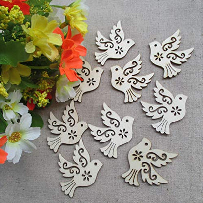 SEWACC 20pcs Wooden Birds Slices Unfinished Wood Pigeon Cutouts Animals Ornaments Wood Cartoon Pieces Embellishments Slices Decoration for DIY Crafts