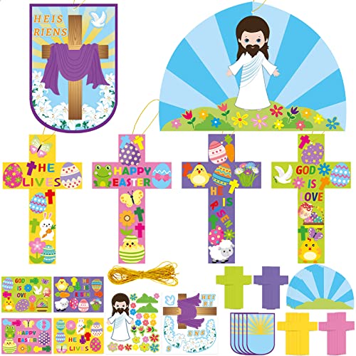 FANCY LAND Easter Crosses Craft Kits for Kids Easter Religious Crafts Christian Sunday School Activities 30Pack FANCY LAND