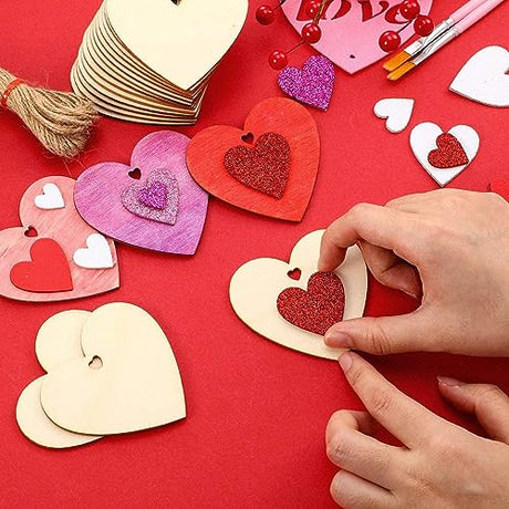 32 Pack 4 Inch Wood Heart Cutouts Unfinished Wooden Heart Hanging Ornaments DIY Heart Craft Gift Tags for Thanksgiving Christmas Home Party Xonzmmk